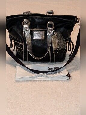 Coach Poppy Spotlight Glam Leather Tote Black With Dust Storage Bag VGUC